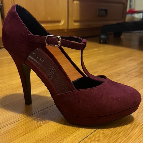 Suede Burgundy High Heels | Size 8.5 - Picture 3 of 11